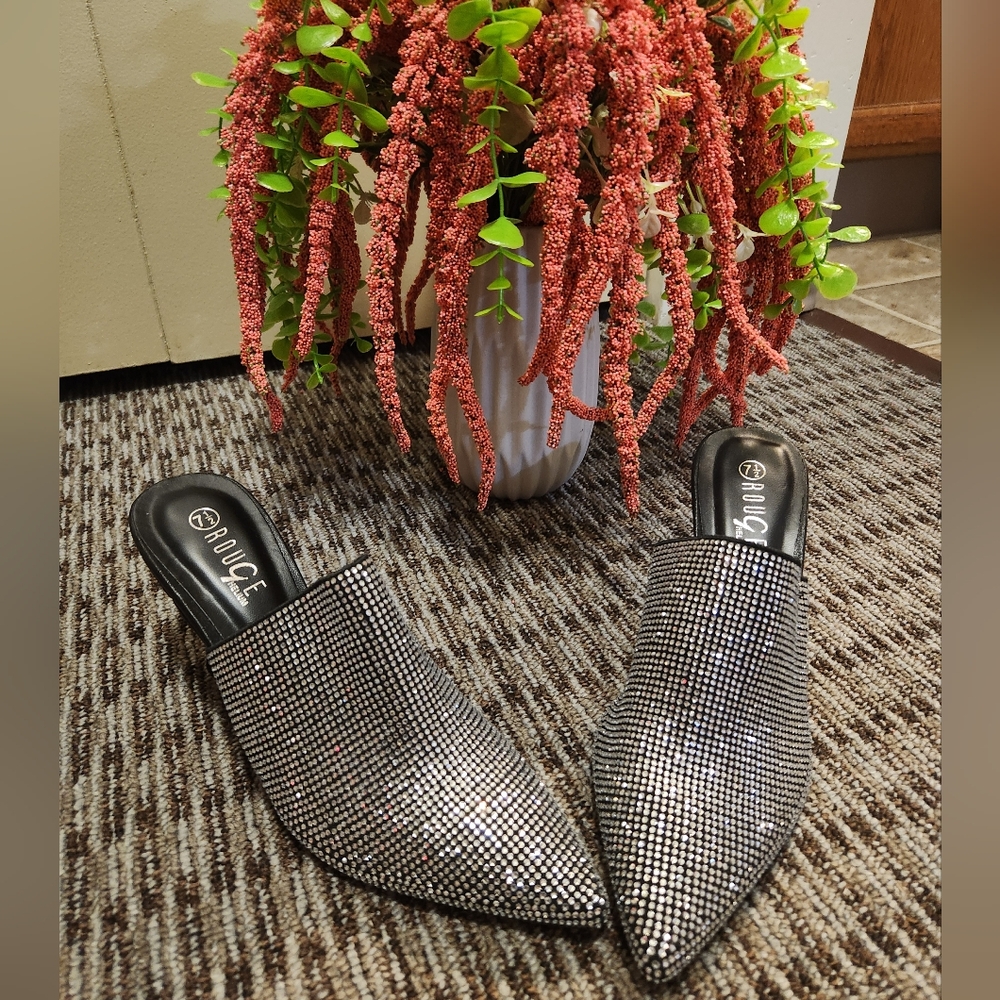 Silver Rhinestone Slip-On Shoes